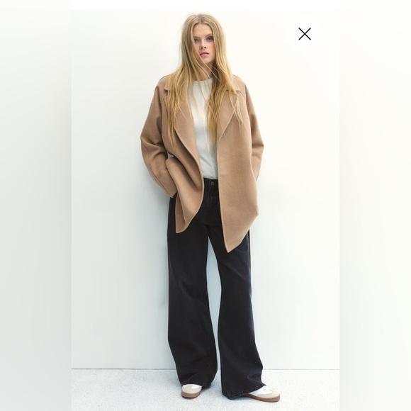 H&M Jackets & Blazers - H&M DIVIDED TIE-BELT  COAT SIZE SMALL TAN